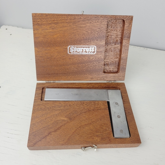 Starrett No. 55 Beveled Edge 4 1/2" Square Tool With Wooden Box Machinist - Picture 2 of 15